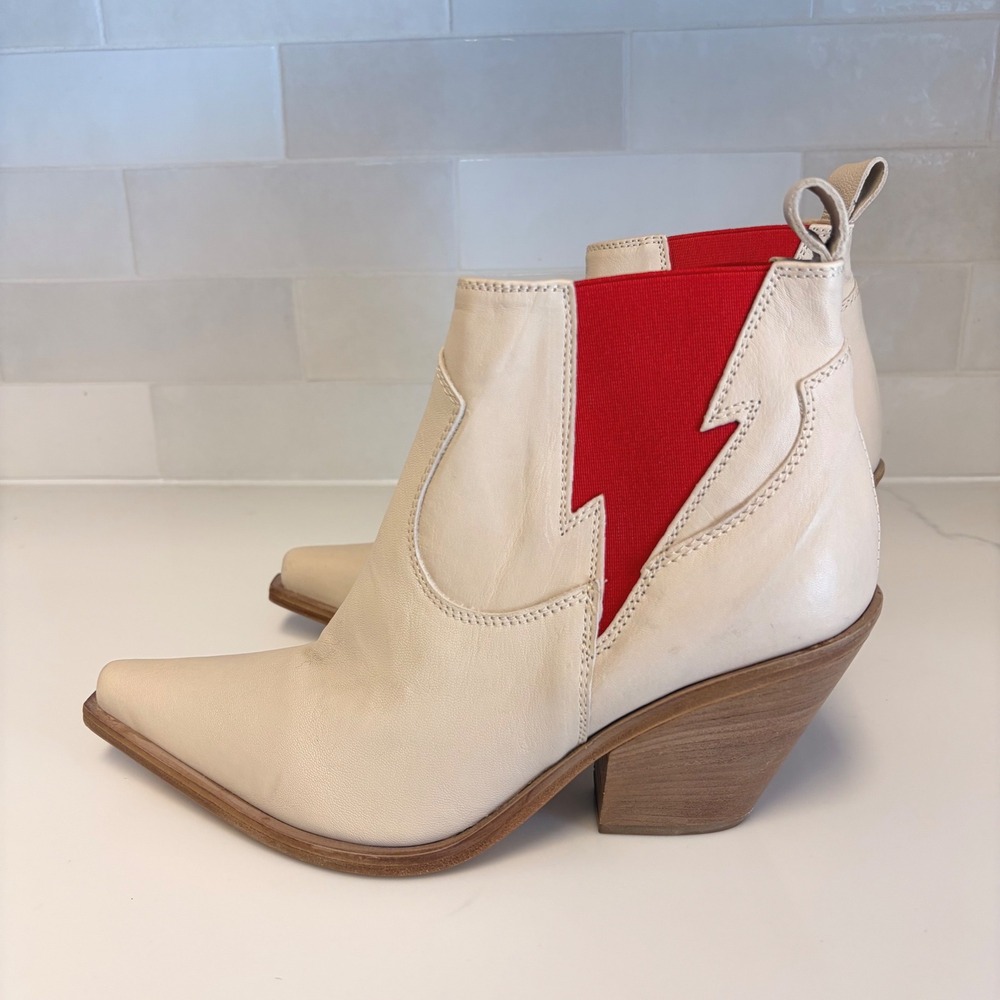Free People Flash Chelsea Lightning Bolt‎ Ankle Boots Leather Western Size 36.5